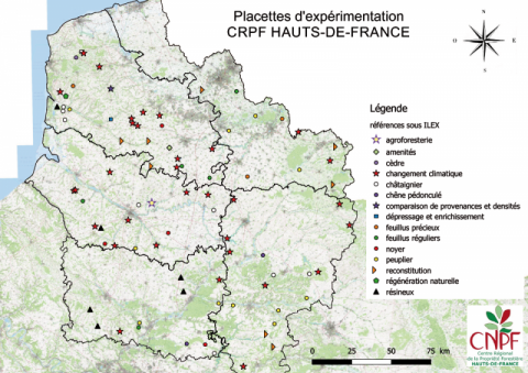 Localisation des placettes dans les Hauts-de-France