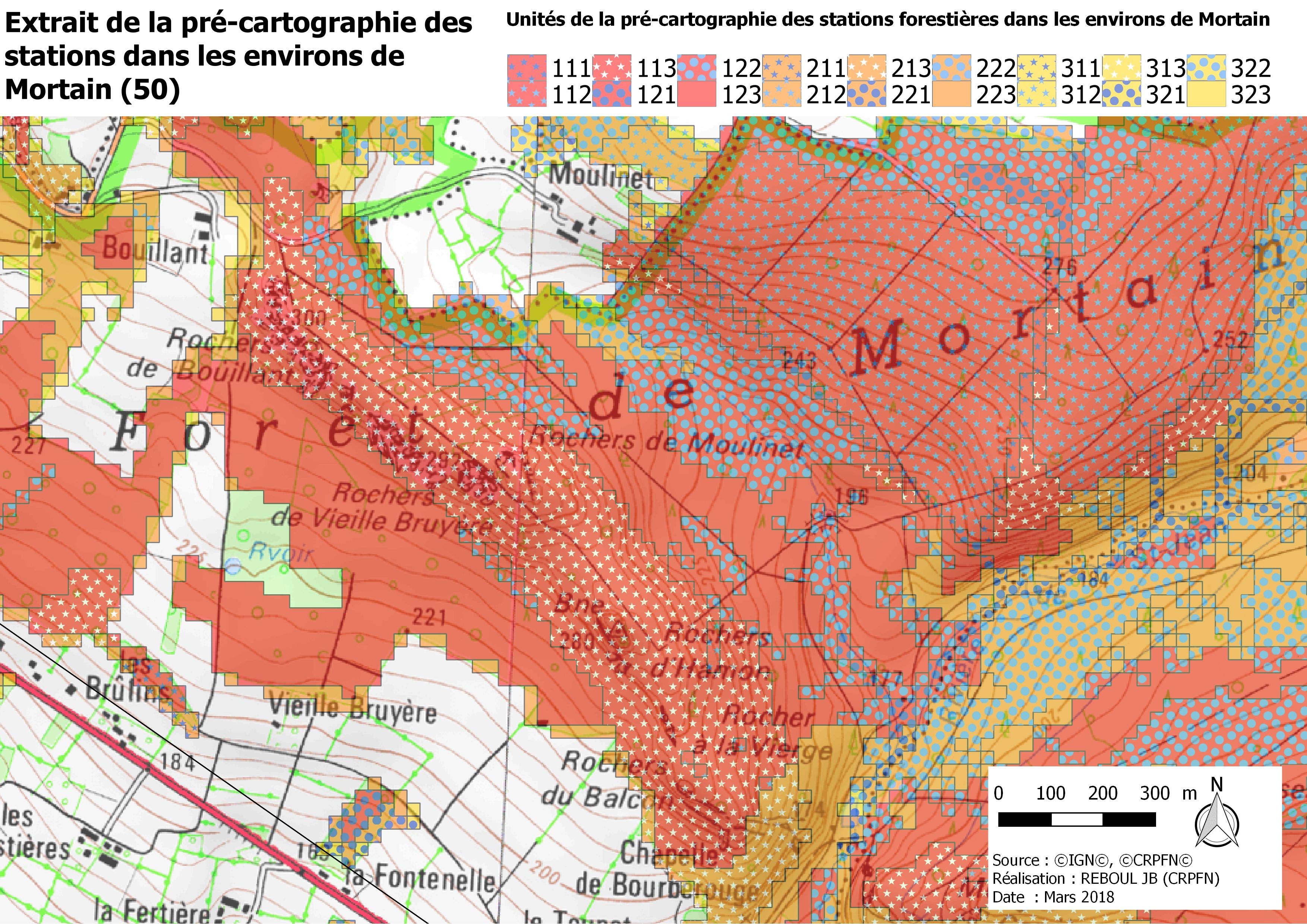 Extrait de la pré-cartographie des stations dans les environs de Mortain (50)
